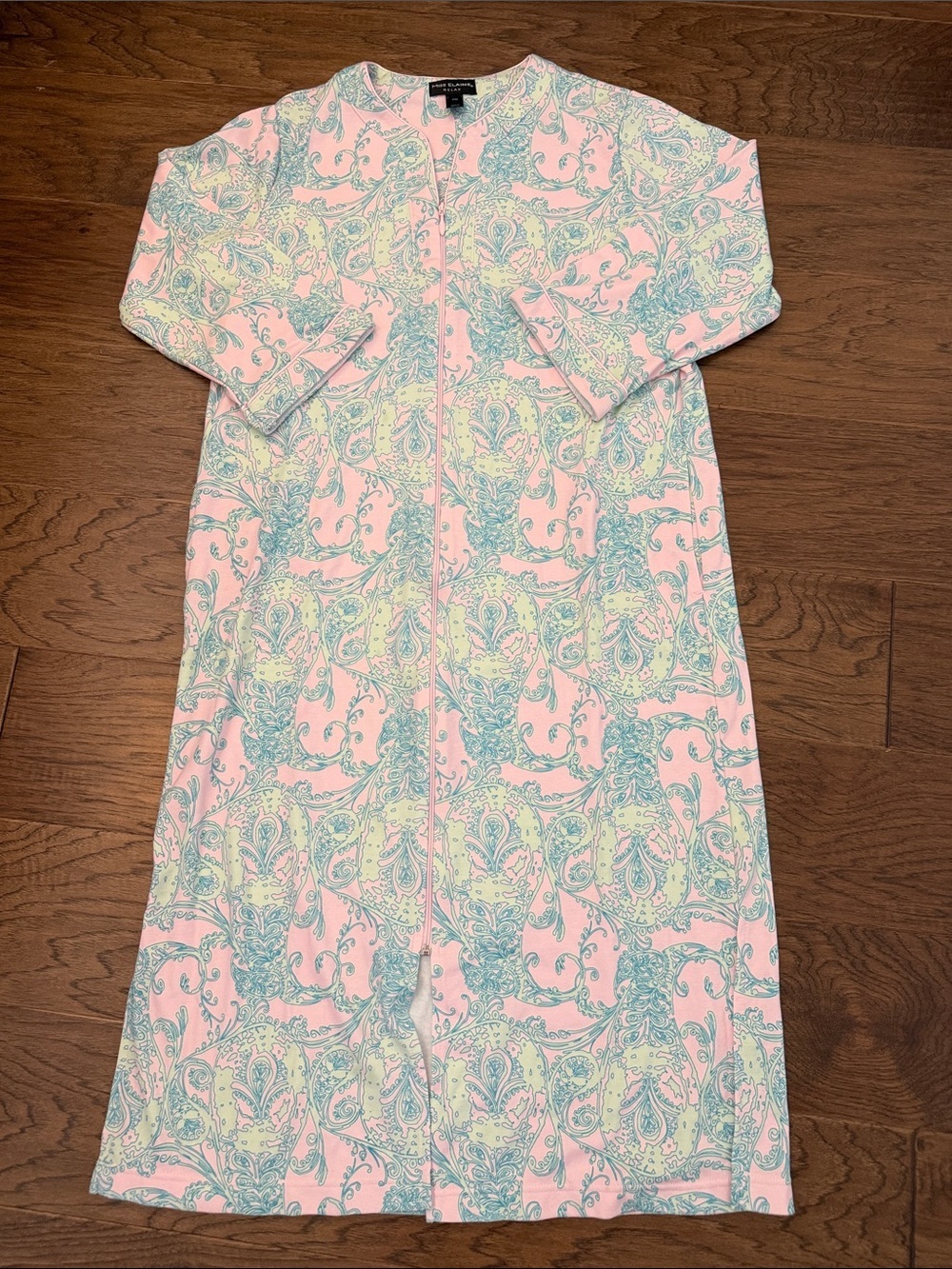 NWOT Miss Elaine Pastel Paisley Inteovk Zip Front Long MP Robe in Pink and Mint - Picture 2 of 9